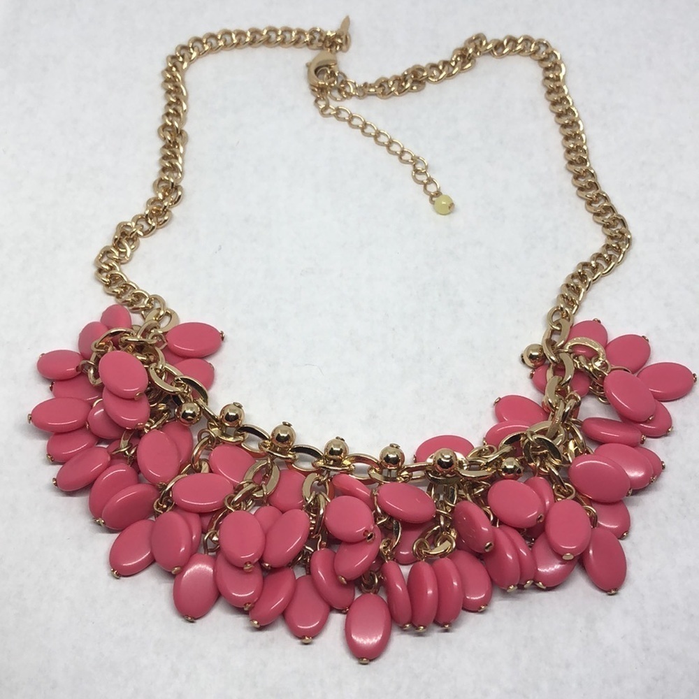 Gold Tone SHB (Avon) bib statement dressy necklace colorful chain and beads.